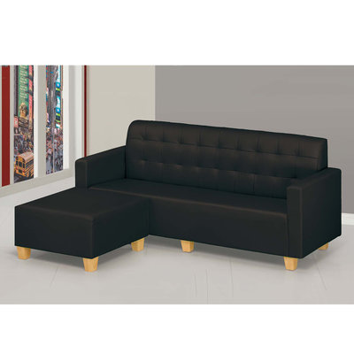 【在地人傢俱】22 便宜購N-A21型黑色厚皮L型沙發-全組 SH040-1