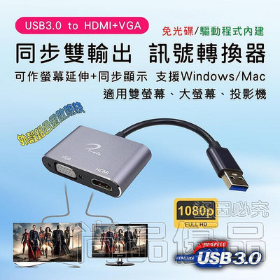 【現貨】PC-146 外接式訊號轉換器 USB3.0 = VGA  HDMI 獨立雙輸出 外接顯卡 支援螢幕延伸同步