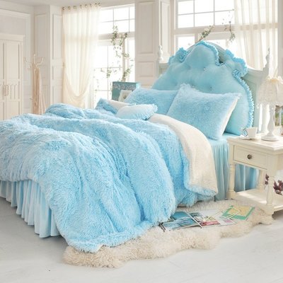 法蘭絨床罩組  水藍色 羊羔絨 5尺 加絨雙人床包 法蘭絨 床組 兩用被毯 ikea 訂製 刷毛