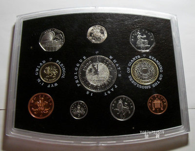 【鑒 寶】（外國錢幣） 英國 2000年 10枚 精裝 套幣 含5鎊 千禧年 紀念 大鎳幣 無外包裝 BTG1376