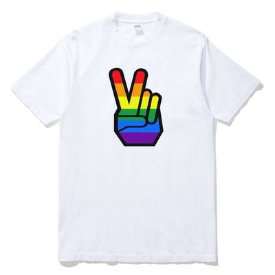 Pride Peace Fingers 短袖T恤 白色 自由戀愛平等成家同性戀彩虹彩色和平