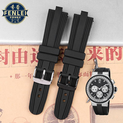 代用錶帶 防水硅膠橡膠 適配寶格麗Bvlgari Diagono凸型接口黑色錶帶22*7mm