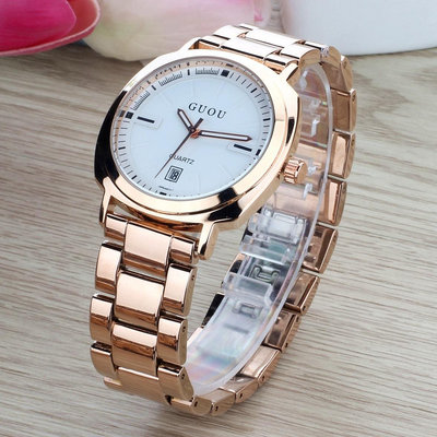 熱銷 古歐玫瑰金色女款時尚石英錶防水女士大盤時裝手錶腕錶代理820 WG047