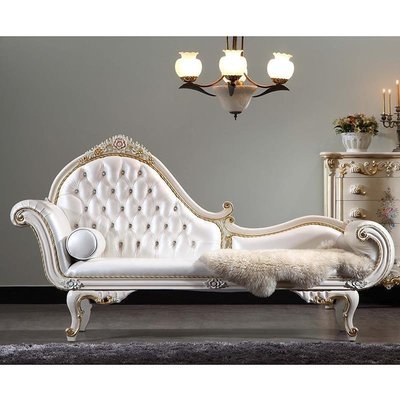 現貨法式浪漫古典家具手工實木雕刻歐式華麗貴妃椅躺椅臥室沙發躺椅-麵包店長簡約