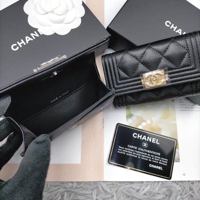 Chanel boy單層卡包  荔枝皮金扣   $📩  我愛麋鹿歐美精品全球代購since2005💜