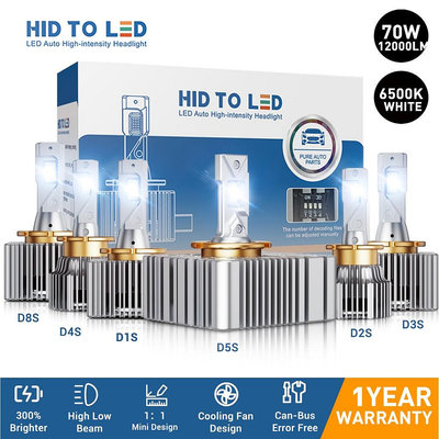 Led 汽車大燈 D1S D2S D3S D4S 12000LM 70W 6500K 超亮 LED 大燈燈泡,適用於原裝
