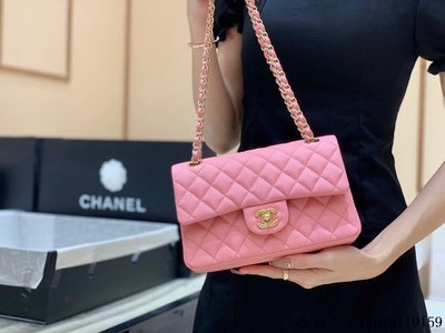 二手 Chanel CF23 Classic flap bag A01113芭比粉球紋牛皮金扣