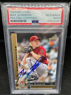 MLB 2009 Max Scherzer First Edition #10 RC PSA薛澤新人簽名鑑定卡 卡面簽