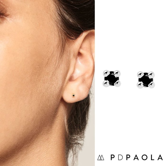 PD PAOLA 西班牙時尚潮牌 銀色單鑽耳環 迷你黑鑽耳環 925純銀