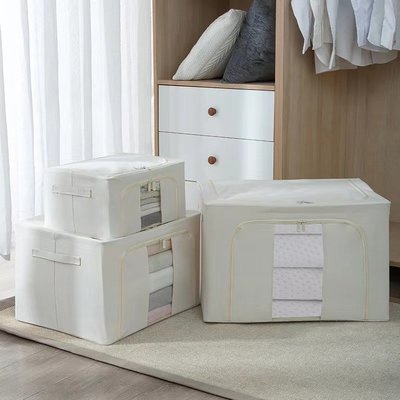 棉麻可視窗收納箱家用大容量可折疊防水衣柜衣服整理箱棉被儲物盒-追夢