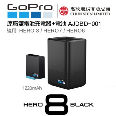 【eYe攝影】現貨 原廠 GoPro HERO 8 7 6 黑版 雙電池充電器 + 電池 1220mAh 雙充 公司貨