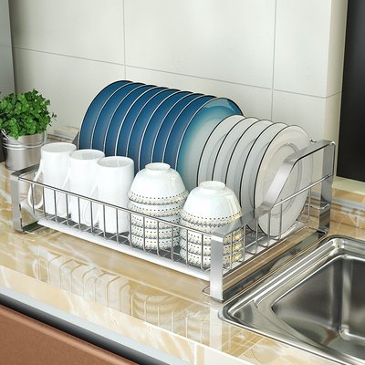 熱銷 廚房304不銹鋼碗架放碗碗碟置物架單層晾碗架瀝水碗盤收納架柜內