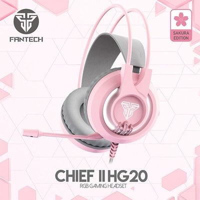 FANTECH HG20 白光立體聲電競耳機-櫻花粉 電競耳機麥克風 耳罩式耳機