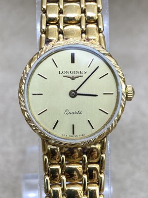 [協益精品當舖] 流當品LONGINES浪琴女用石英錶K金錶帶SWISS MADE寶島鐘錶保卡盒編號D21719