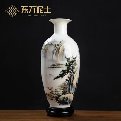 現貨熱銷-東方泥土陶瓷手繪花瓶擺件古典客廳電視柜裝飾工藝品大號中華花器~特價