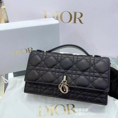 二手正品 Dior 迪奧  lady Dior 可拆卸鏈條 羊皮 黑色  淺金 手機包   23新款 現貨
