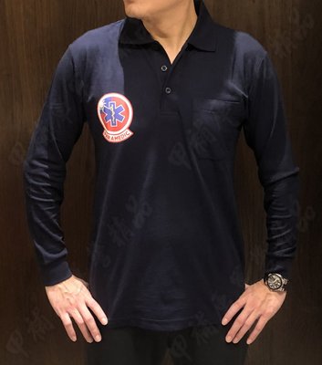《甲補庫》PARAMEDIC EMT生命之星印刷深藍色長袖polo衫~緊急醫療救護技術員