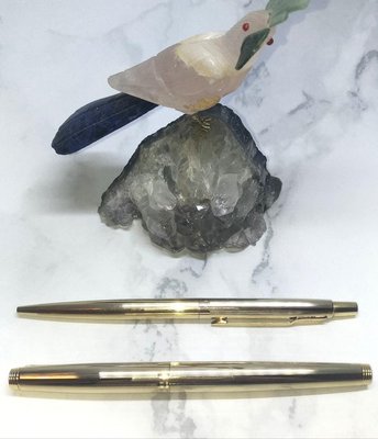 天天小舖 美製 對筆 派克 Parker 75 金條紋 凹頂 14k XF 兩隻 鋼筆 原子筆 二手 正品