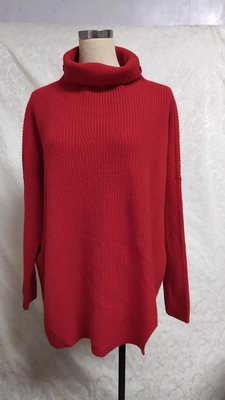 全新超厚款 專櫃品牌   100% cashmere 喀什米爾 羊絨 紅色 寬鬆版 鬆糕領 長版毛衣~B557