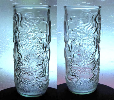 老玻璃瓶玻璃花瓶花器台灣民藝玻璃工藝品玻璃藝術品像淺浮雕雙龍搶珠【心生活美學】