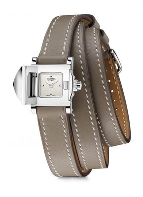 全新專櫃正品 Hermes 愛馬仕 Medor Rock Watch 金字塔鉚釘腕錶 3圈錶帶設計手錶 大象灰