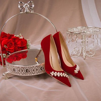 爆款紅色婚鞋新娘鞋女婚禮高跟鞋2022年新款秀禾婚紗兩穿結婚單鞋~樂悅小鋪