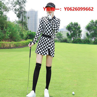 高爾夫衣服ZG-6高爾夫衣服女球服裝女長袖黑白上衣格子短裙時尚球服套裝潮