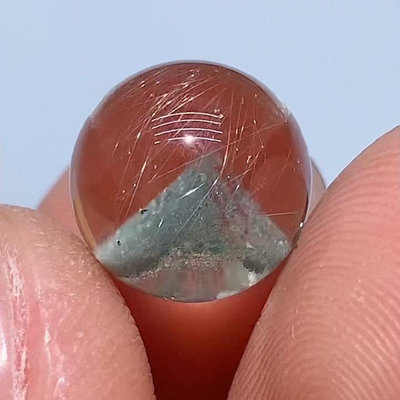 天然水晶翠綠幽靈金字塔金發晶共生小球 可做手鏈配珠 戒指 尺