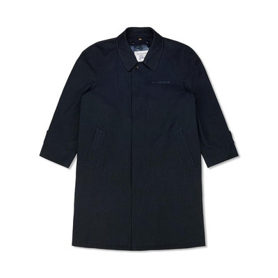 [極新品] Burberry 芭寶莉 極深藍(近黑色)素面 LOGO刺繡 羊毛混紡單排釦長版大衣 約S-M號
