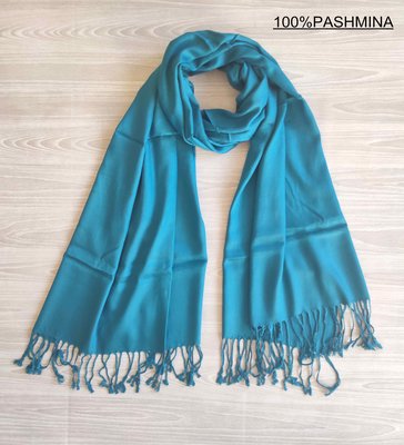 正品100%PASHMINA喀什米爾羊毛雙面會呼吸的圍巾披肩-土耳其藍-送禮自用溫暖貼心禮物