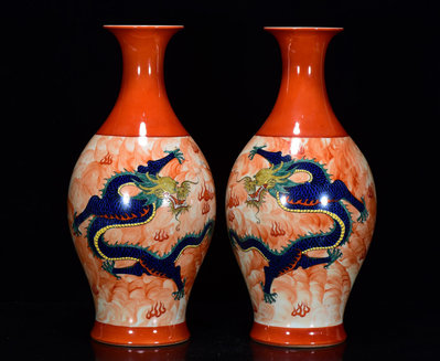 中國古瓷 清雍正年粉彩龍紋橄欖瓶40*19m14000RT-4716