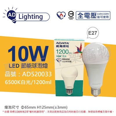 [喜萬年] 含稅ADATA威剛照明 LED 10W 白光 E27 全電壓 球泡燈_AD520033