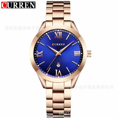 男士手錶 CURREN卡瑞恩9007新款女士鋼帶手錶女款時尚休閑防水石英手錶女錶