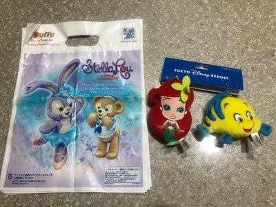東京海洋迪士尼 DISNEY SEA 小美人魚 愛麗兒 與 小比目魚 吊飾 一組 別針 鑰匙圈 娃娃 玩偶