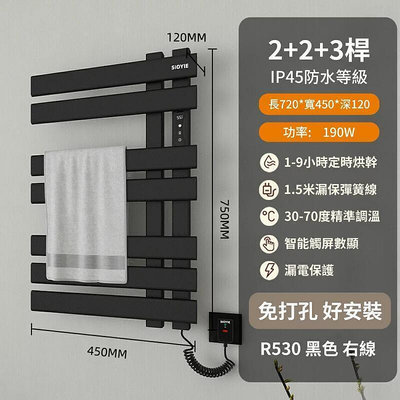 110V毛巾架 R530電熱毛巾架 浴室置物架 免打孔毛巾桿 加熱恒溫浴巾架 烘乾置物架