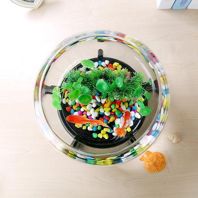 魚缸透明玻璃辦公桌創意客廳圓形龜缸小型烏龜迷你桌面金魚小魚缸