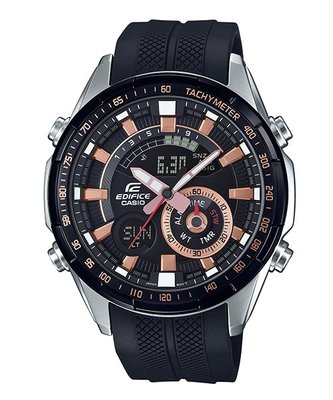 【CASIO EDIFICE】ERA-600PB-1A 採用多層次錶盤搭配3D立體金屬時刻設計，具備指針及數字