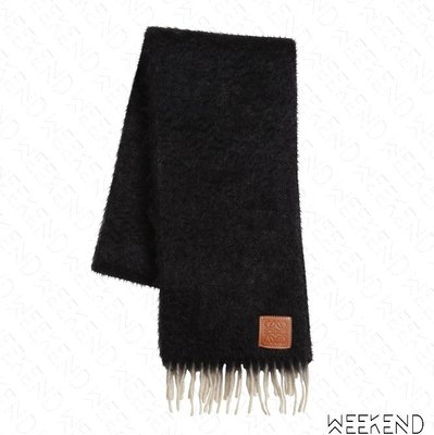 【LOEWE 羅威】Wool Mohair 羊毛與馬海毛混紡 圍巾 黑色