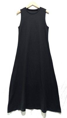 韓款 時尚黑連衣裙 羅紋彈性針織連身裙 黑長洋 背心長裙 Vogue