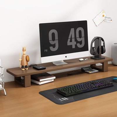 桌上型實木電腦增高架臺式顯示器屏幕墊高托支架桌面收納筆記本抬高底座