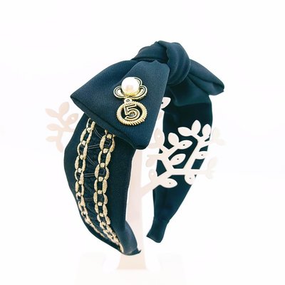 韓國製設計款歐風貴族復古優雅立體配珍珠花滾邊可調蝴蝶結髮圈髮箍髮飾