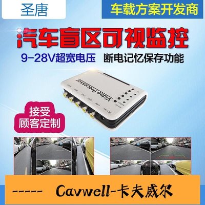 Cavwell-4路畫面分割器車載屏幕視頻處理器高清四攝像頭泊倒車后盲區車精選-可開統編