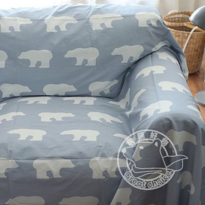 【灰熊好物】純棉斜紋印花 萬用沙發布 沙發罩 蓋巾蓋布 床單桌布 IKEA宜家風格 4SIZE 北極熊 三色