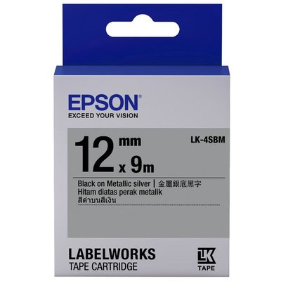 【OA_SHOP】含稅 EPSON 12mm 金銀系列 LK-4SBM 銀底黑字 標籤帶