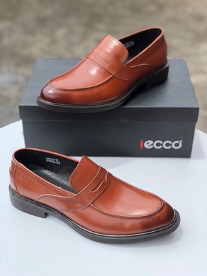 ECCO愛步男正裝皮鞋 套腳懶人皮鞋商務男皮鞋 工作鞋 棕色 偏大一碼 38-44