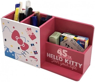 正版授權 三麗鷗 HELLO KITTY 凱蒂貓 45週年限定 繽紛筆筒盒 收納盒 置物盒 文具盒 桌上盒 小物盒 筆筒盒 筆筒 辦公收納