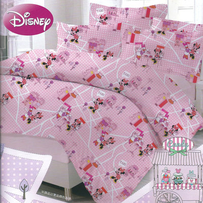 高級純棉台灣製造【Disney迪士尼】5.0呎x6.2呎四件式雙人鋪棉兩用被床包組-D4MT-Mickey03-逛街米妮