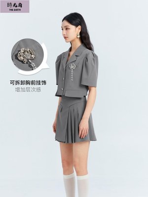 【時光角】凡兔韓版短款西裝不規則短裙套裝夏季設計感兩件套女