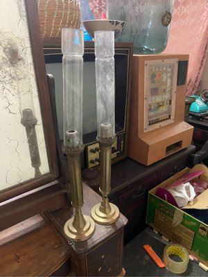 阿公的舊情人 銅製 蠟燭燈 燭台 非煤油燈 附玻璃 一對