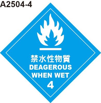 GHS危險物標示貼紙 A2504-4 危害運輸圖示 危害標示貼紙 禁水性物質 [飛盟廣告 設計印刷]